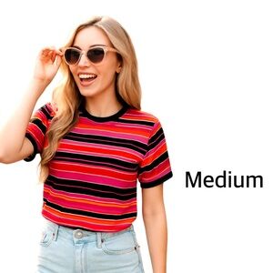 Sag Harbor Multicolor Striped Short Sleeve Top Women’s Medium